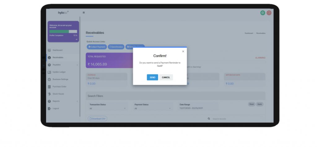 new dashboard reminder Hylobiz Product Update – Shortening User Journey to make Invoice Payment Faster and much Simpler!